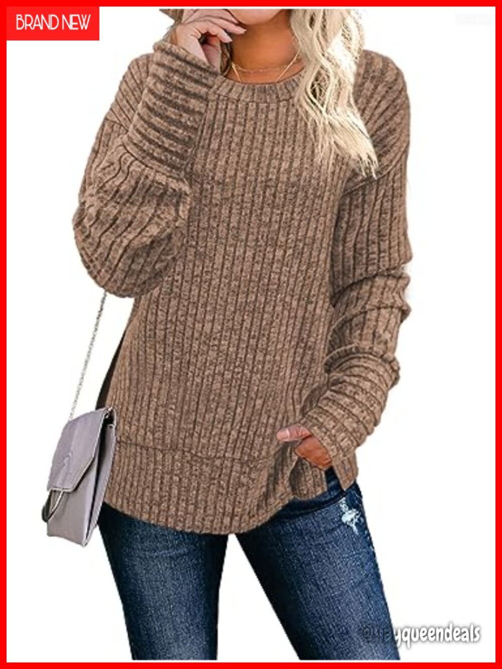 Long Sleeve Crew Neck Tunic Sweater Lightweight Pullover Casual Top